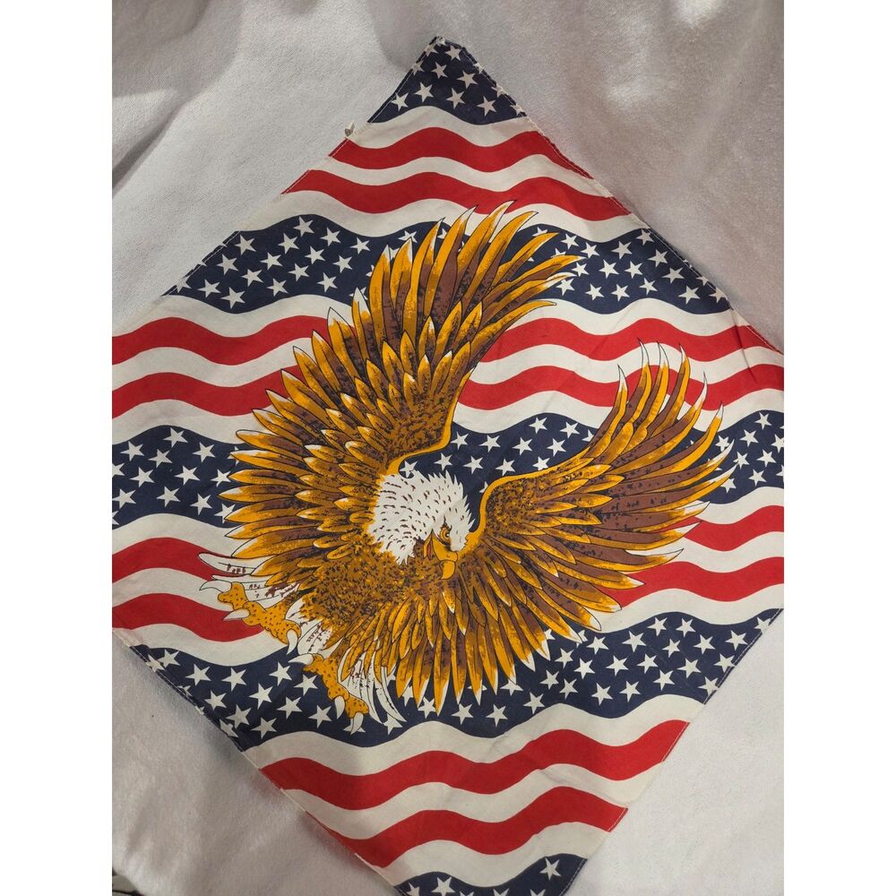 Vintage Wamcraft USA Flag Bandana 100% Cotton Red White Blue Americana 90s